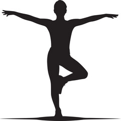 Silhouette of a person in a tree pose with arms extended on a white background for artistic display