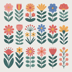 Collection of flat style floral illustrations