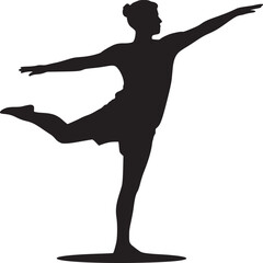 Silhouette of a person in a balancing yoga pose with arms extended on a white background studio shot