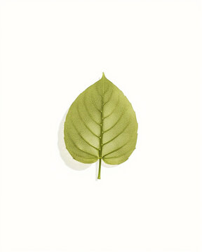 ingle Green Leaf on White Background in Minimalist Composition