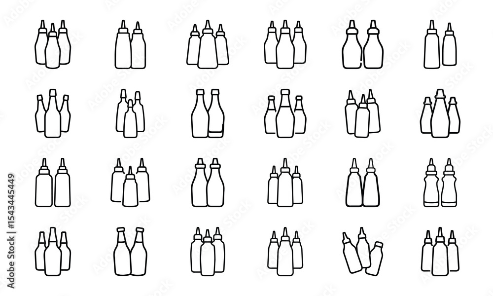 Poster vector set of condiment bottles and sauces outlined in black and white for design elements