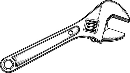 Obraz premium Black and white illustration of an adjustable wrench in vintage style. Vector illustration 