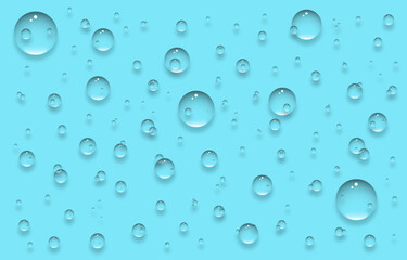 Water drops background.Bubbles background.Realistic water drop on blue background vector graphic illustration.