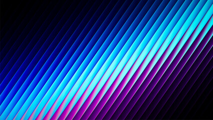 Futuristic neon gradient pattern with diagonal glowing lines blending smooth and radiant colors. Minimalistic abstract dark background perfect for creative digital tech designs. Vector illustration
