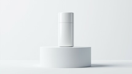 White cosmetic bottle on pedestal