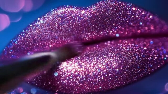 Close-up of vibrant purple glitter lips