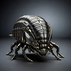 Cybernetic Trilobite Fossil with LED Eyes on Metallic Background – 4K Stock Image