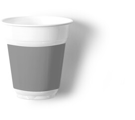 A simple white cup with a gray band, designed for casual use.