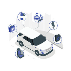 an illustration of a car with various icons