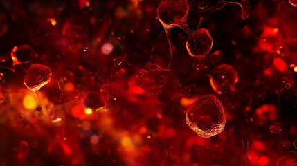 Close-up view of red red cells flowing through the stream, showcasing the complexity and vitality of human biology red cells, human body, medical science, hematology, oxygen transp