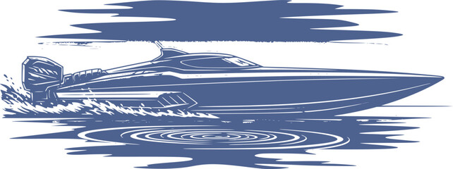 Silhouette of a sleek speedboat gliding swiftly in water illustration. Vector illustration
