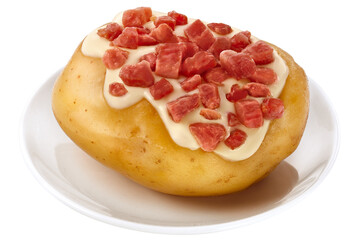 prato com  batata recheada com cream cheese e cubos de bacon isolado em fundo transparente