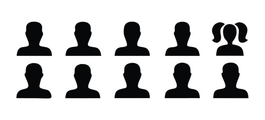 Simple Black Profile Silhouette Vector Icon Set for Avatar and Social Design Projects