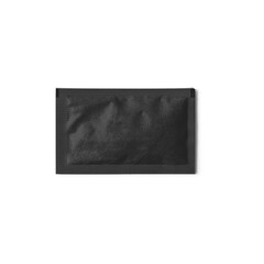 A simple black sachet, likely used for packaging or containing a product.