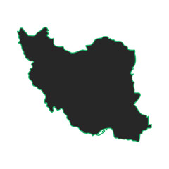 Bold Black and Green Outline Vector Silhouette Map of Iran for Travel Brochures, Cultural Studies, and Geographic Artworks