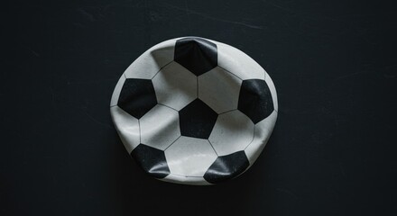 Naklejka premium Deflated soccer ball on dark surface