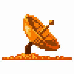 Pixel art satellite dish in orange colors vintage retro antenna icon on white background communication and technology concept