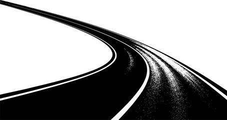 Curved black and white asphalt road illustration. Vector illustration
