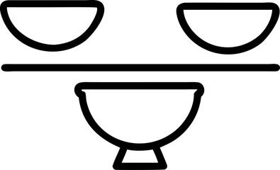 bowls of scales in balance vector outline icon on white or transparent background
