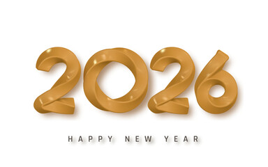 New Year 2026 Gold Text Design With Shiny 3D Numbers And Elegant Typography. Perfect For Holiday Greeting Cards, Posters, And Banners. Vector Illustration