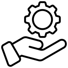 Technical Support - Outline Icon - open hand holding a gear, representing technical support, system service, or process management assistance
