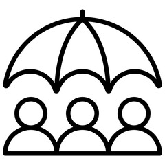 Group Protection - Outline Icon - Umbrella covering three people, representing group protection, coverage, and safety