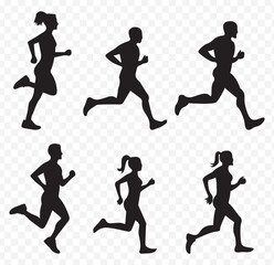 Vector illustration of silhouette of a man running. Generative ai.  Silhouette illustration of runners displaying motion and movement during outdoor running exercise on Transparent Background EPS 10.