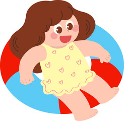 Smiling Girl in Yellow Dress on Pool Float Illustration
