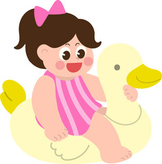 Happy Girl on Duck Float Ring Illustration