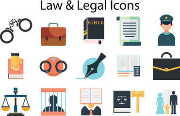 Law service icons collection for online legal assistance and policy