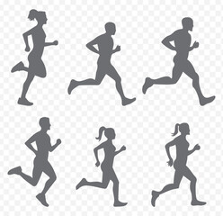 Man human figure running vector black silhouette lineart logo icon bundle, athlete run isolated on Transparent background set, creative minimal sports editable clipart. EPS 10.