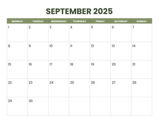 September calendar 2025 with monday start.eps