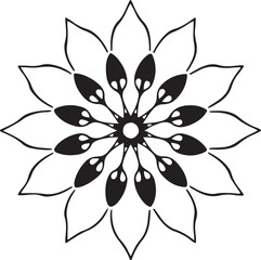 Monochrome Floral Mandala Design Featuring Petals and Seed Pods