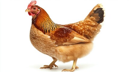 Fototapeta premium Brown chicken standing isolated on white background, side view