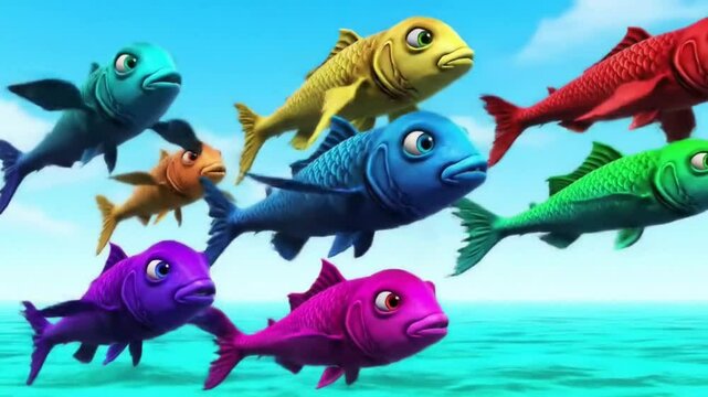 Flying fish leaping out of the ocean