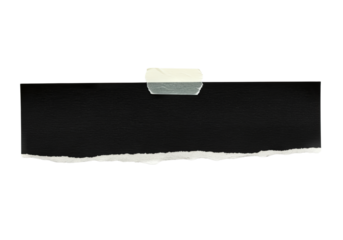 Torn black paper with ragged edge fixed with adhesive tape on PNG background, torn, paper, black, edge, ragged, tape, adhesive, isolated, background, blank, note, message, space, design, graphic, text