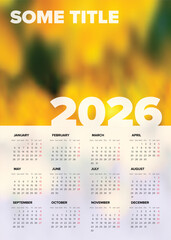Clean and professional 2026 calendar template, perfect for planning your schedule for the year 2026. This printable calendar design with a photo placeholder background serves as a great 2026 calendar