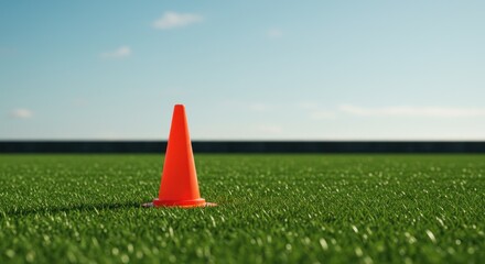 Orange traffic cone on a grassy field