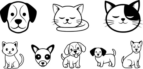 set of pet icons, dog, cat, puppy, animals