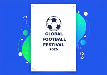 Poster for a global football festival in 2026.  Modern design with abstract shapes and a soccer ball logo