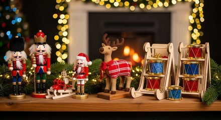 Fototapeta premium Christmas Decoration Nutcracker, Reindeer, Sleigh, Drum