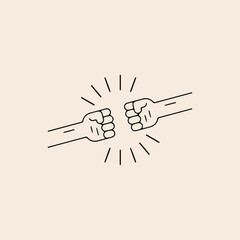 Two human hands strike fists icon flat vector design.
