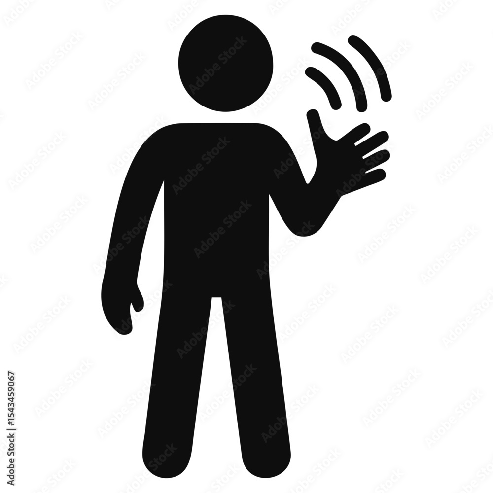 Poster a simple black stick figure waving its hand with motion lines on a white background vector art on tr