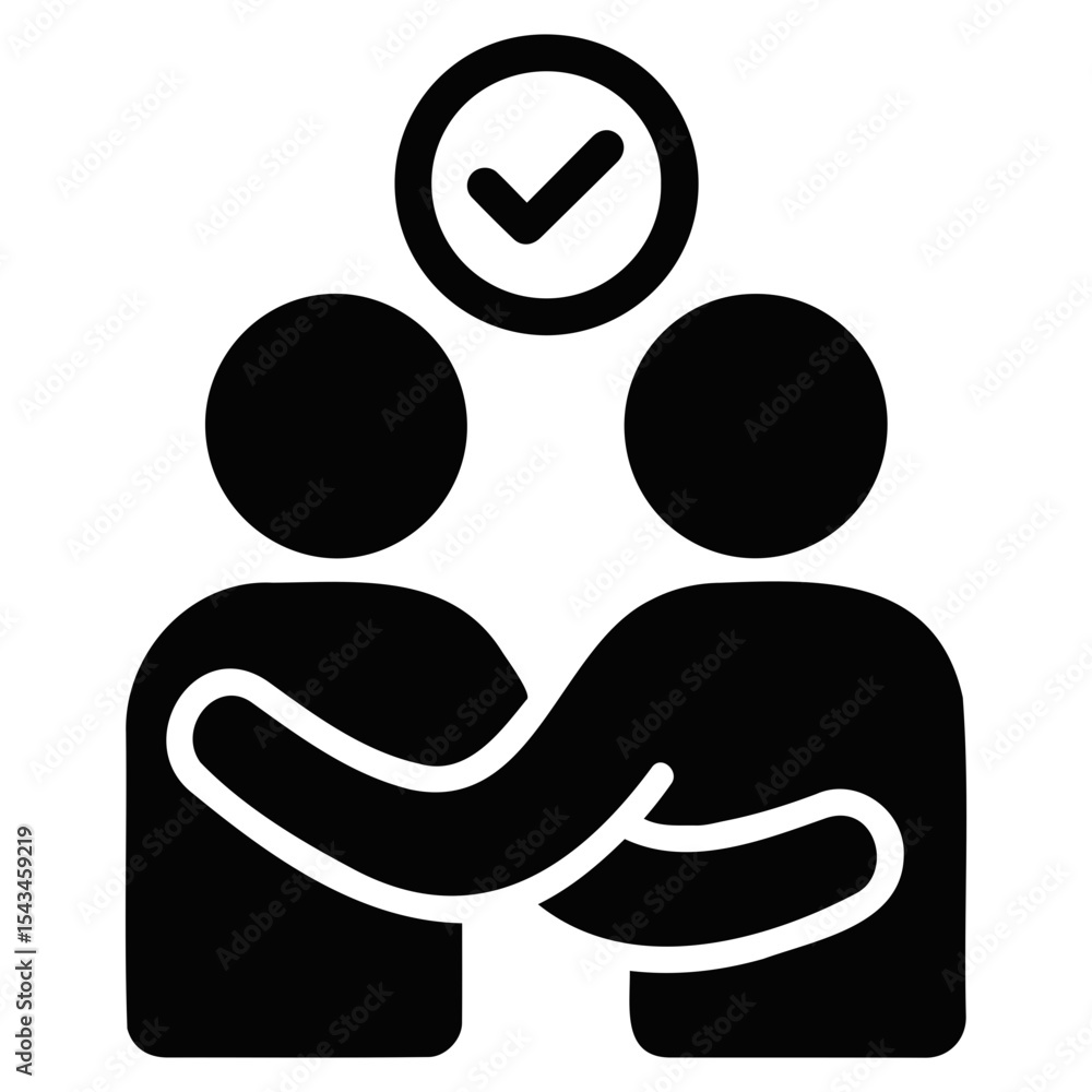 Poster two silhouetted figures embracing with a check mark above symbolizing agreement or approval is shown