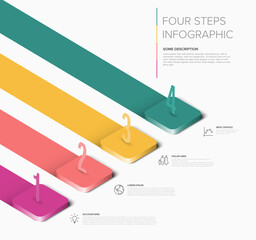 This four steps infographic diagram shows a process or stages with numbers 1 to 4. Use this infographic diagram for presentations showing a four-step process.
