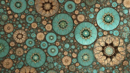 Floral Circle Pattern in Teal and Gold