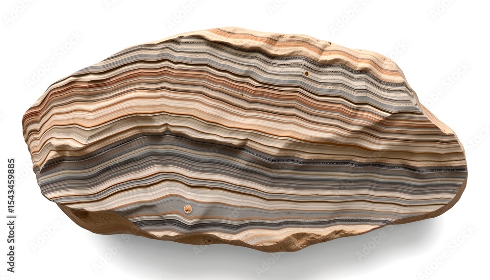 Poster a close-up shot of a striped rock with layers of different colors and textures, possibly a cross-sec