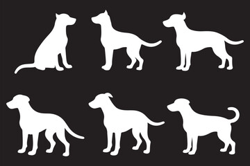 Set of dogs silhouette in different poses. Large set of german shepherd dogs. Hand drawn black dogs isolated on white background. Vector illustration of decorative elements for design decor.