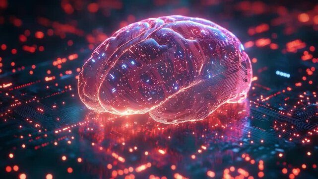 The Digital Mind: An eye-level shot of the digital brain, set against a matrix of circuit boards, encapsulates the fusion of technology and the human intellect.