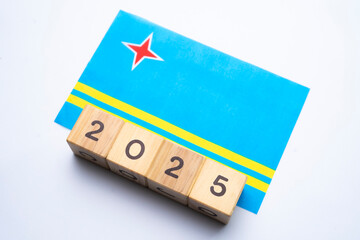 2025, Aruba, Aruba flag with date block, Concept, Important events for Aruba in the new year,...